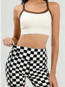 Seamless Polyester Plaid Pocket Yoga Shorts, Quick-Dry Sporty Design, Ideal for Cycling, Running, Gym, Daily Wear