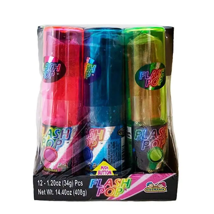 Flash Pop Lollipop 12 ct. - Sweet and Hard Lollipop with Mixed Fruits (Watermelon, Strawberry, Blue Raspberry) with Light Up Mechanism - 12 Count Pack