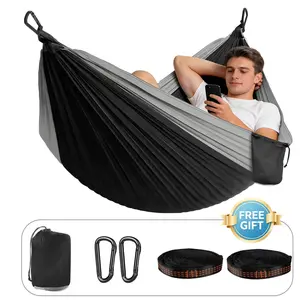 Portable Camping Hammock, Double Person Hammock with Free Tree Straps and D-Ring Buckles, Outdoor Camping Gear for Travel, Hiking & Backpacking
