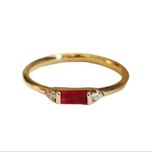 New 18K Gold Plated Ruby Diamond Band Stacking Ring for Women