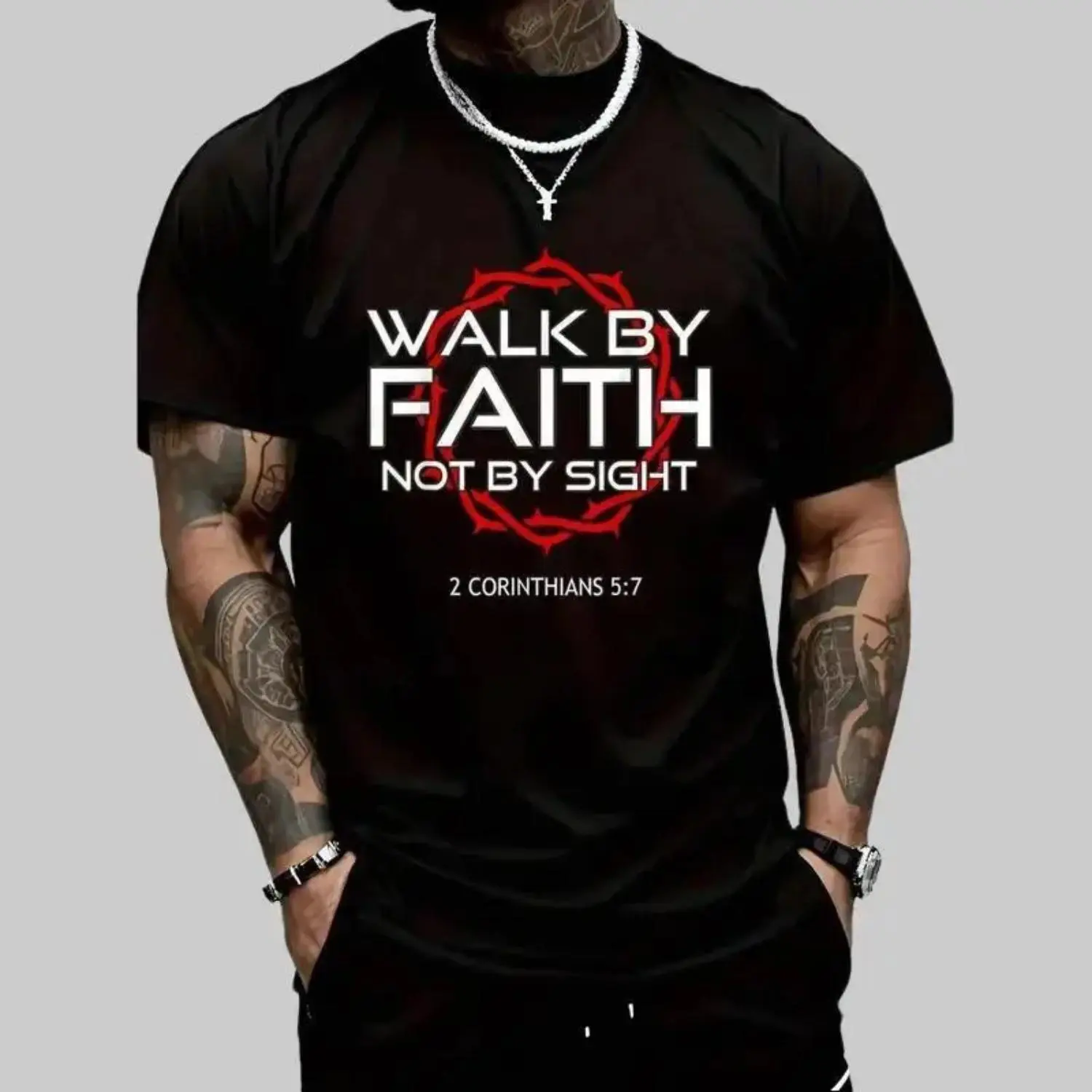 100 Cotton Faith Walk Jesus Christian Graphic TShirt Round Neck Short Sleeve TShirt Unisex
