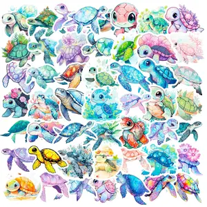 50pcs/Set Cartoon Turtle Series Pattern Sticker, Waterproof Self Adhesive Decor Paper, Decor Sticker for Gift Greeting Card Water Bottle Laptop Phone, Art Stickers, Decorative
