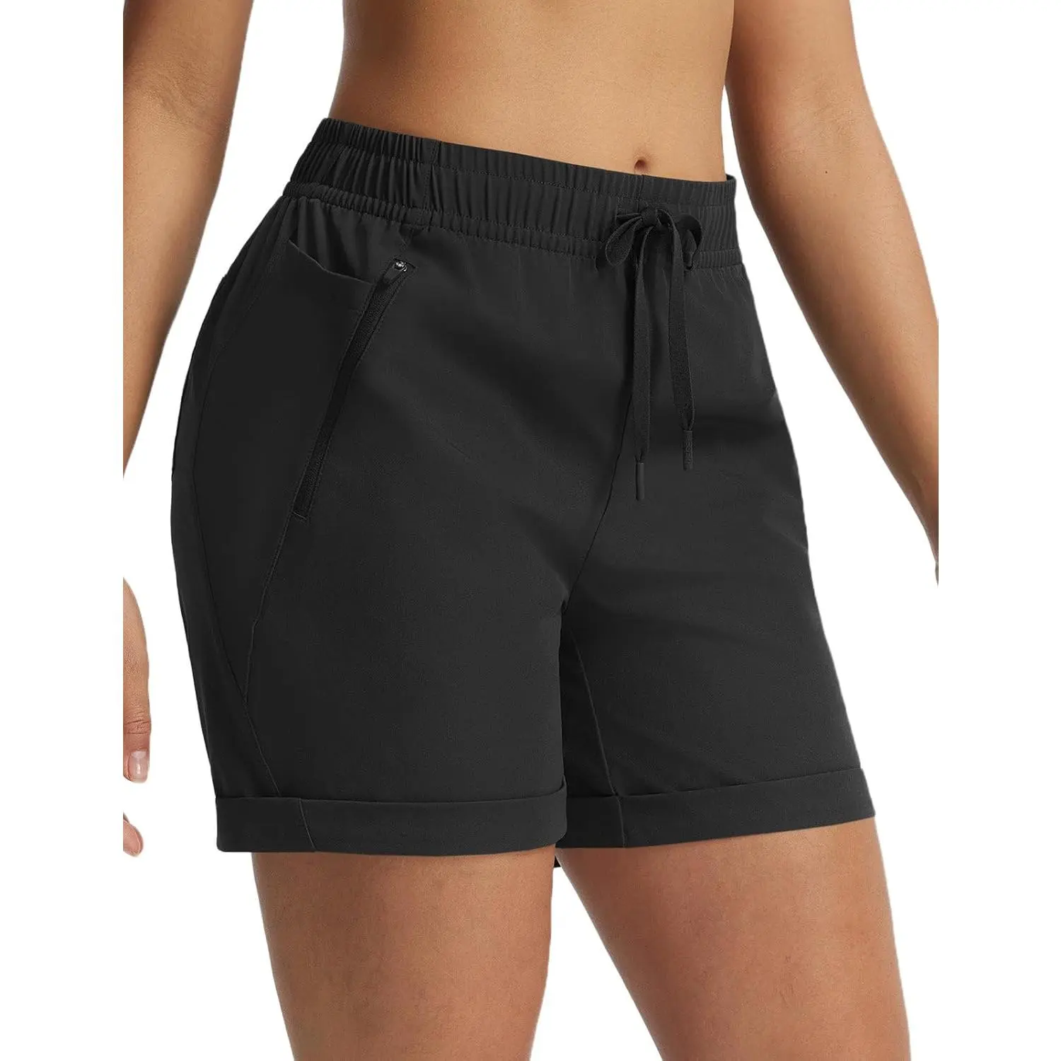 Baleaf Women's 5-Inch Athletic Sports Shorts - Lightweight, Quick-Dry, Water-Resistant, Breathable, Stretchy, Elastic Waist, Zipper Pockets, Compression Women's Sports Shorts for Summer Hiking, Golf, Travel, Built-In Waistband Women's Sports Shorts