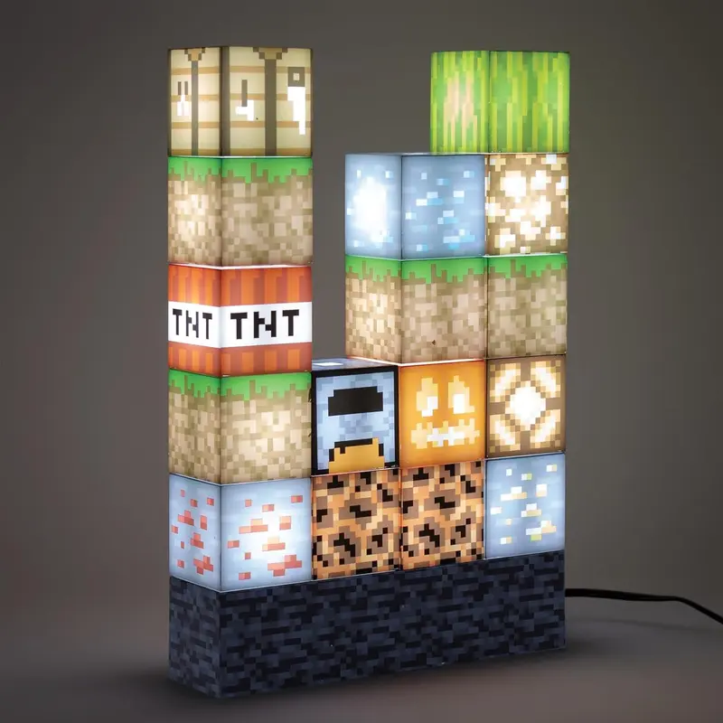 Minecraft Block Building Nightlight - 16 Rearrangeable Light-Up Blocks, Geek Collectibles, Interactive Genesis Decor for Kids Room & Baby Nursery