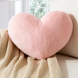 Heart Shaped Throw Pillow for Girls & Women – Faux Rabbit Fur Cushion for Bedroom or Sofa – Wedding Decor & Cute Home Decoration Gift.