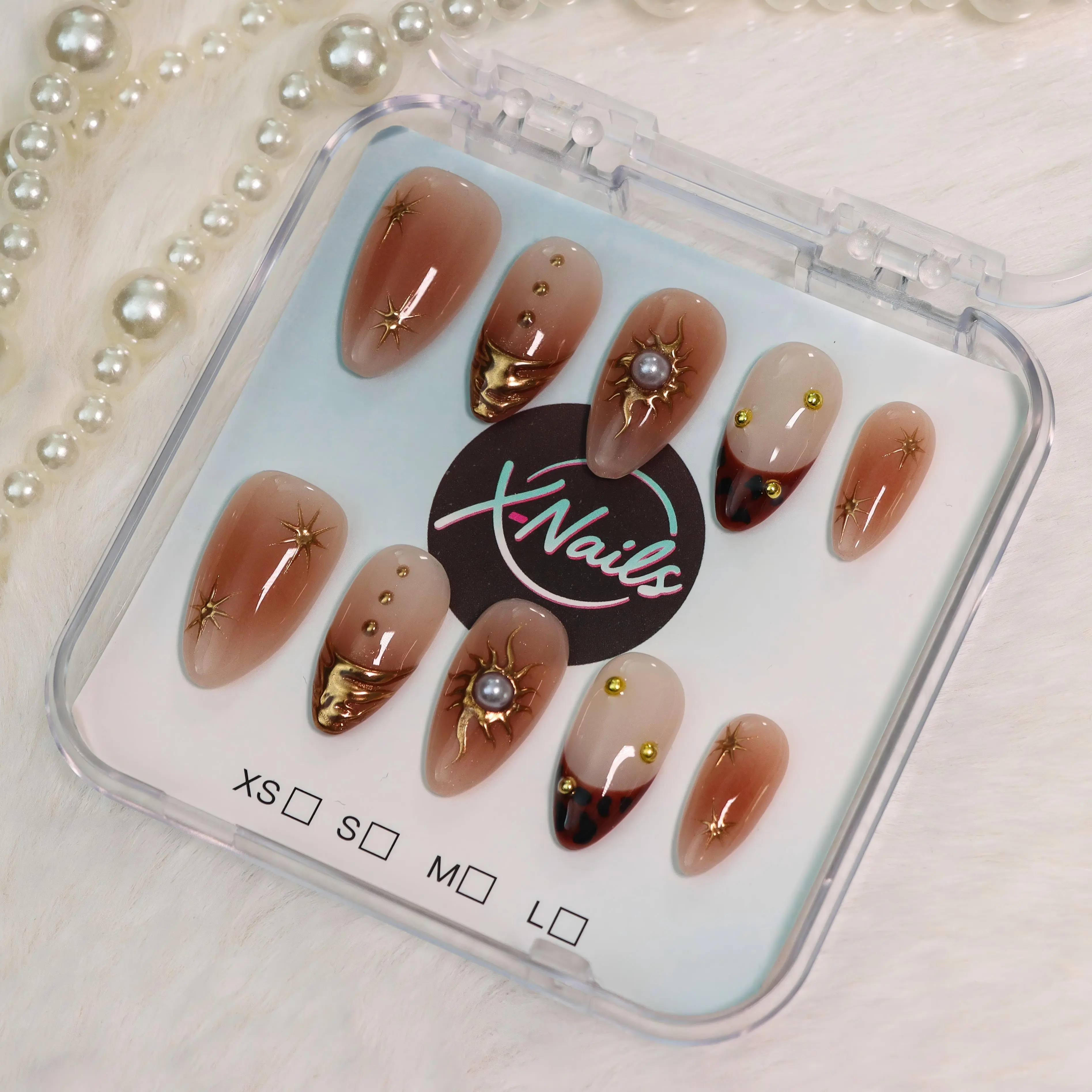 Xnails | SUN RISE | 10PCS Handmade Press on nails Almond shape REUSABLE, Salon Quality, Glossy Design, Almond Nail Shape Inspiration, At Home Nail Care