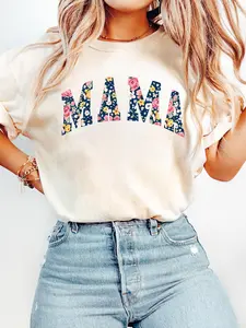 Floral Pattern "MAMA" T-Shirt - Vintage Flower Mom Graphic Tee