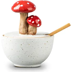 Mushroom Salt Cellar With Lid Ceramic Salt Box White Salt Bowl Salt Container With Lid Salt Pig With Bamboo Spoon Salt Holder Salt Well Salt Keeper