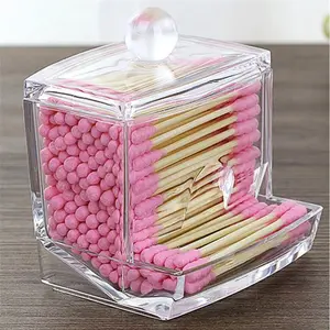 Acrylic Cotton Swabs Storage Holder Box Portable Durable Storage Organizer Transparent Makeup Cotton Pad Cosmetic Container Jewelry Organizer Case