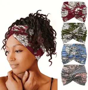 4pcs Ultra-Wide-Edge Women's Elastic Knotted Crossed Yoga Exercise Headband With Decorative Elements. Women's Personalized Headscarf With Three-Dimensional Design. Outdoor Headscarf For Sports