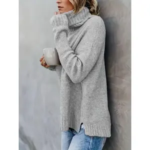 Elegant High-Neck Knitted Sweater – Solid Black, All-Season, Machine Washable Pullover with Soft, Durable Yarn; Suitable for both casual and formal outfits; Women’s Hoodie