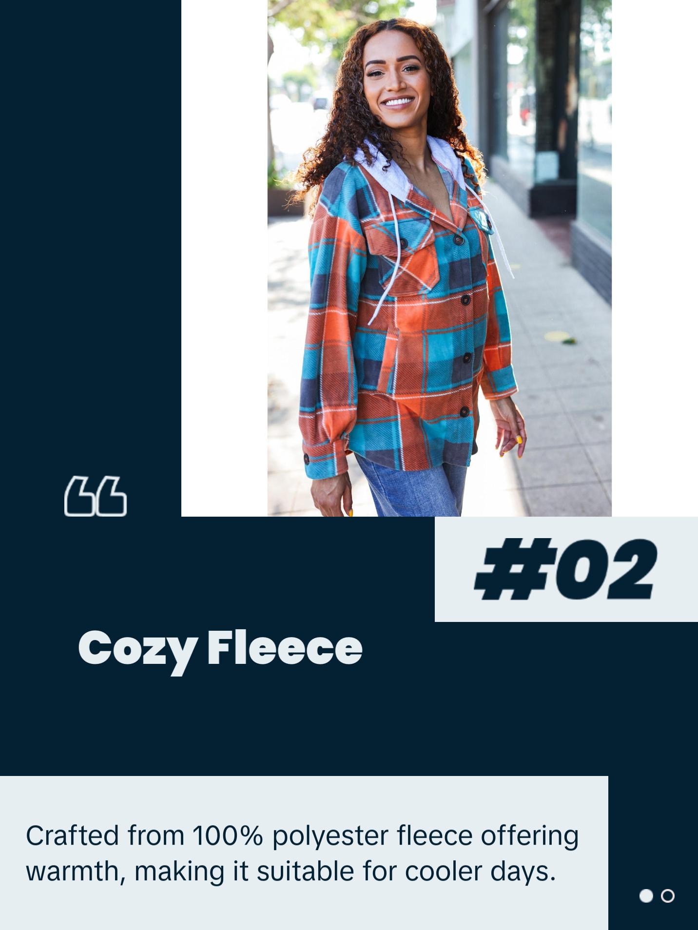 Stand Out Teal & Orange Plaid Fleece Hoodie Shacket