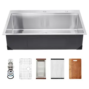 VEVOR 30 inch Kitchen Sink Workstation, 304 Stainless Steel Undermount Sink, Drop-In Single Bowl Farmhouse Basin with Ledge Multiple Accessories, Household Dishwasher Sinks for RV, Prep Kitchen, Bar