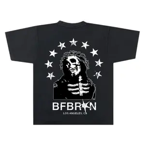 BFBRKN "Redemption" Tee Cotton Menswear Oversized Relaxed Fit Black Crewneck Short Sleeve Tops with Skull Graphic 260gsm Heavyweight 100% Cotton Los Angeles CA Streetwear Tshirt Casual
