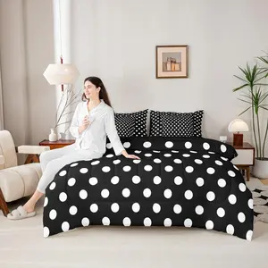 Polka Dots Bedding Set,7 Pieces,Cartoon French Style Dots Black White Comforter Set with Sheets for Kids,Modern Geometric Circles Abstract Simple Art Bed Set,in a Bag with Pillow Covers