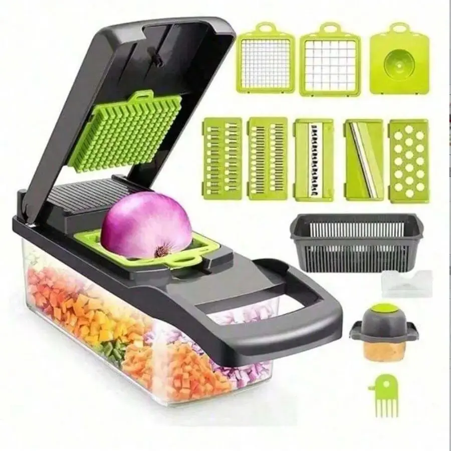 16-in-1 Multifunctional Vegetable Chopper with Container - Kitchen Utensil for Home Use, Efficient Veggie Chopping Gadget