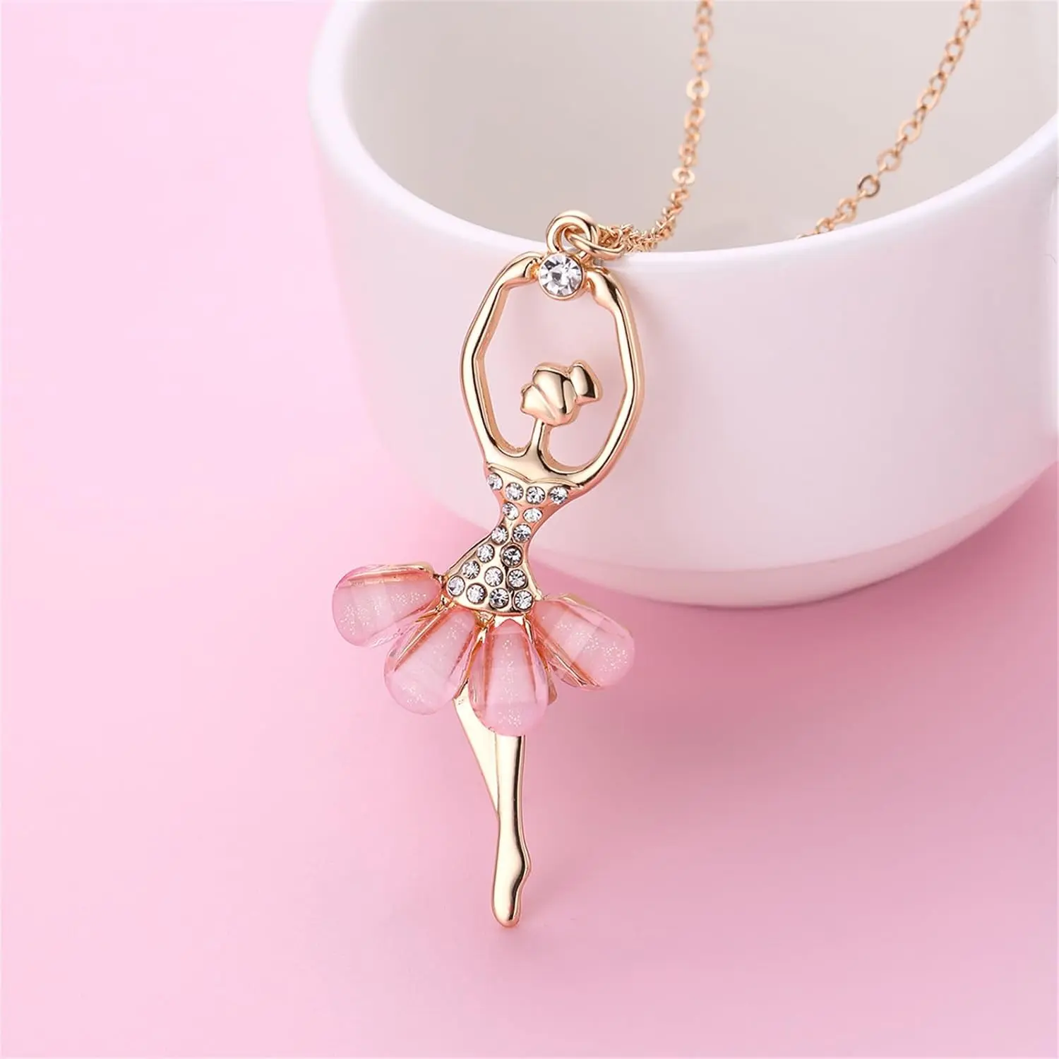 Ballerina Necklace for Women Charm Crystal Rhinestone Ballerina Pendant Necklace Dainty Sweet Dancer Dancing Necklace Ballet Recital Themed Dancer Gifts