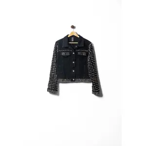 Crop Denim Jacket with Silver Studded Bling