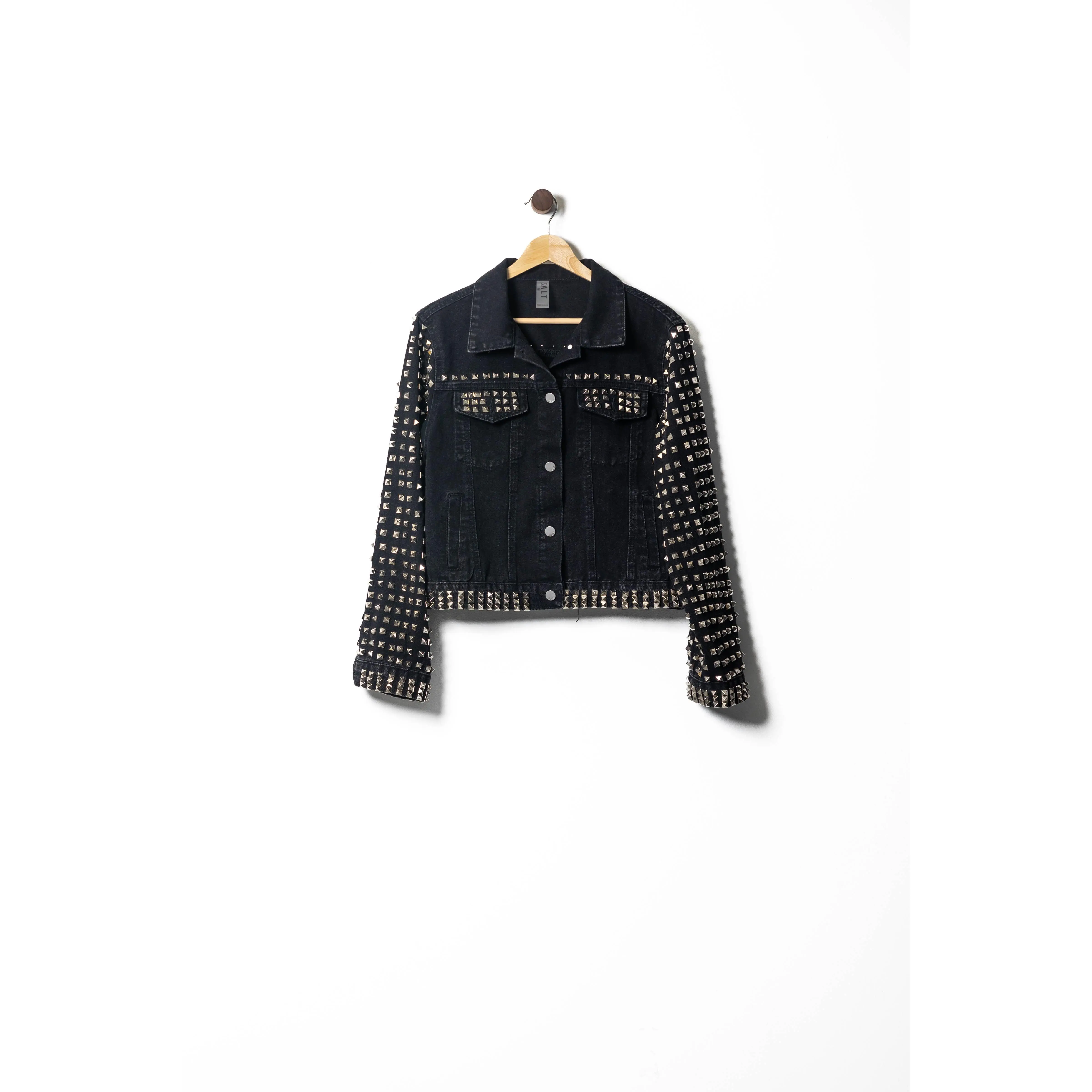 Crop Denim Jacket with Silver Studded Bling