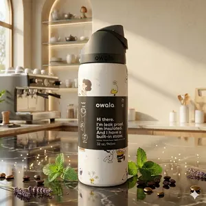 Owala FreeSip 32oz Black White Insulated Water Bottle – Stainless Steel, Leakproof Flip Lid, BPA Free, Double Wall Vacuum, Keeps Cold 24H Hot 12H, Sleek Minimalist Design