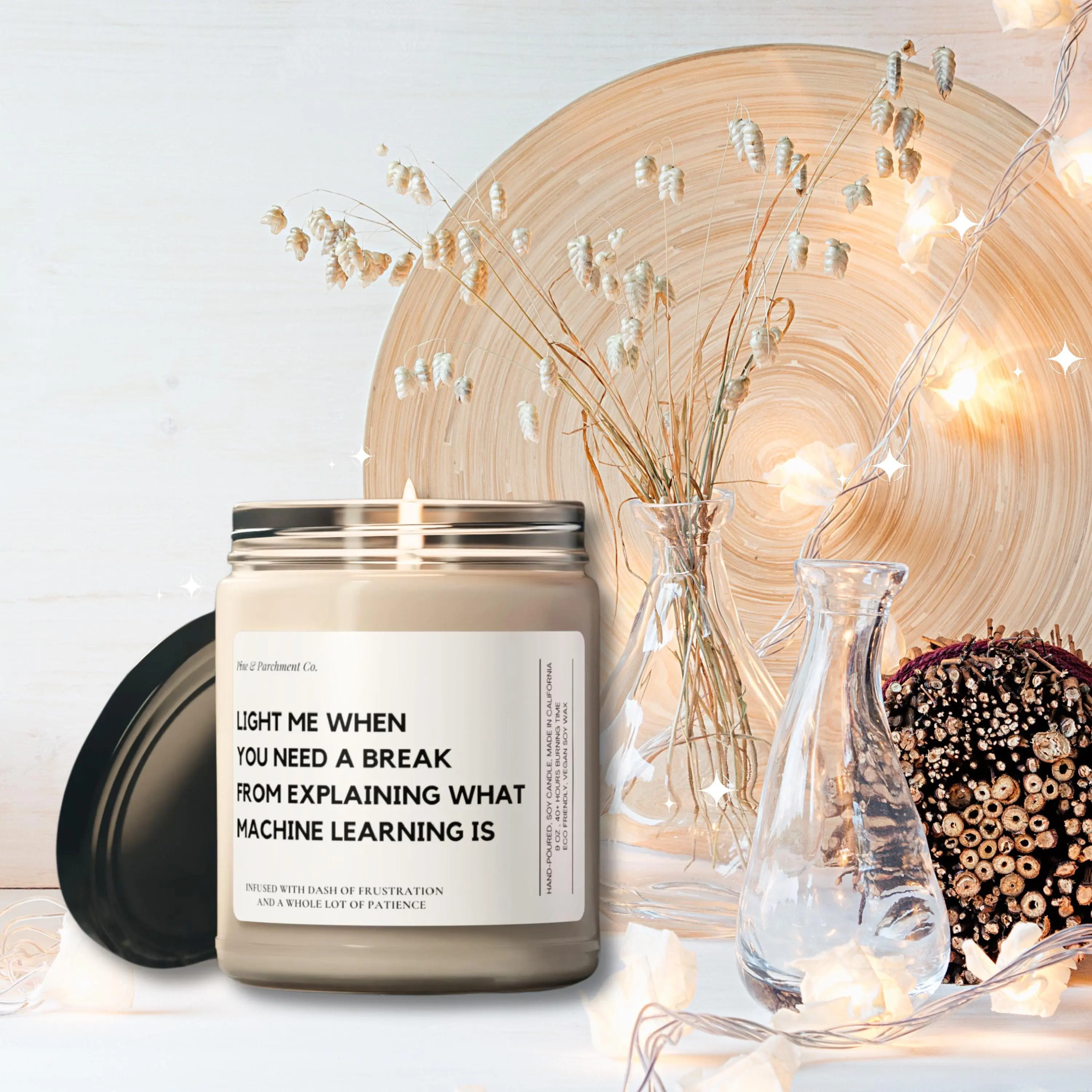 Machine Learning Funny Candle Gift for Analyst Data Scientist Nerd Women in Stem Software Engineer Christmas Birthday New Job Gift Decor Glass