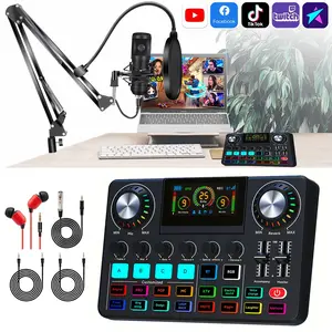 Audio mixer kit with BM-800 microphone kit featuring professional DSP effects, reverb control, and OTG connectivity, used for podcast live streaming, song recording, TikTok, YouTube live streaming, gaming, karaoke recording