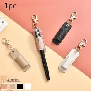 Premium Faux Leather Pen Holder with Metal Clip - Secure Strap for Badge, Eyeglasses & Office Supplies, Stationery Organizer, Desk Accessories