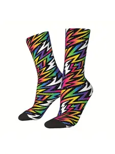 Bright Graffiti Geometric Socks Printed Male Mens Stockings Polyester