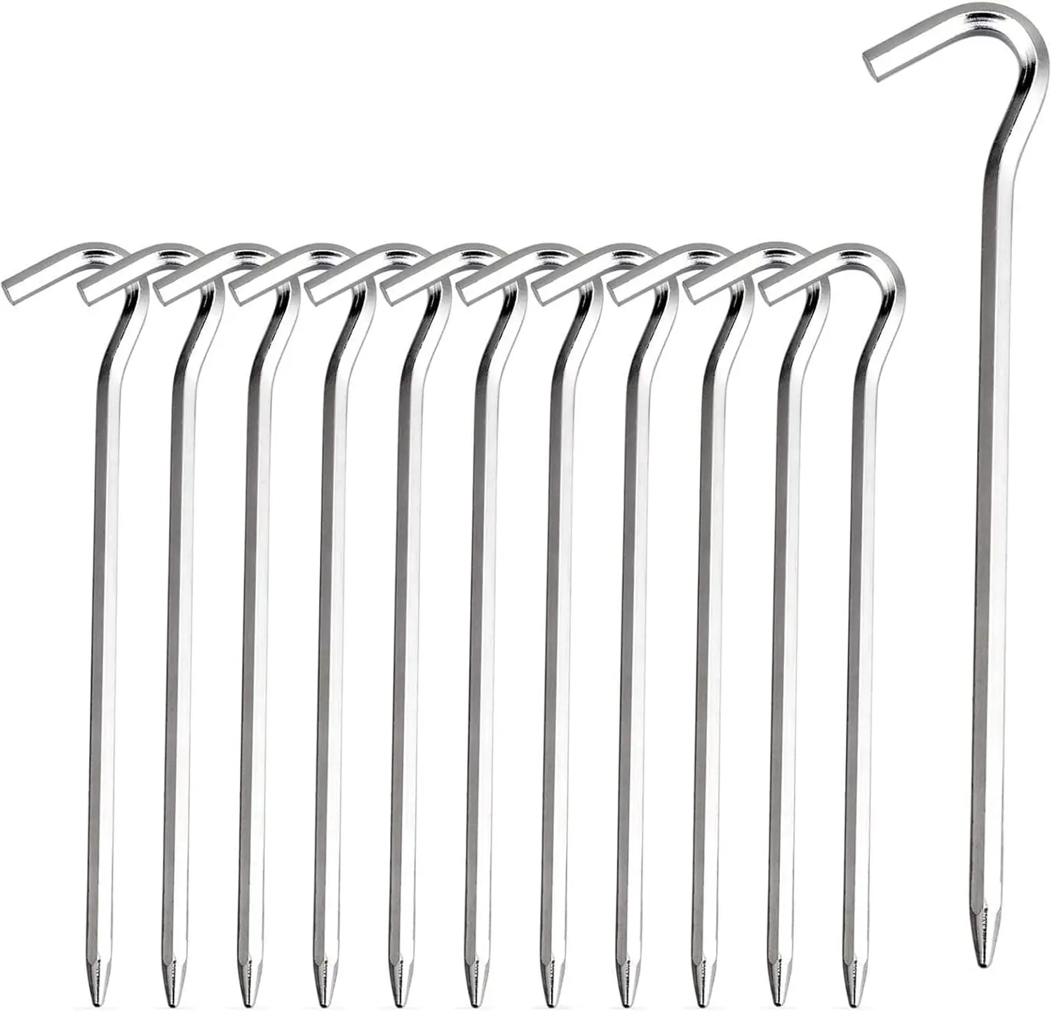 12 Pcs Tent Pegs - Aluminium Tent Stakes Pegs with Hook - 7’’ Hexagon Rod Stakes Nail Spike Garden Stakes Camping Pegs for Pitching Camping Tent, Canopies