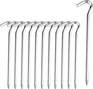 12 Pcs Tent Pegs - Aluminium Tent Stakes Pegs with Hook - 7’’ Hexagon Rod Stakes Nail Spike Garden Stakes Camping Pegs for Pitching Camping Tent, Canopies