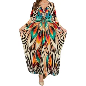 Women's Dress 2025 V-Neck Beach Cover Up for Swimsuit, Lightweight Mumu Loungewear & Home Caftan Dress