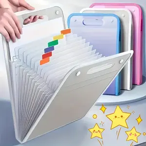 Hand-held portable 13-grid file bag, A4 accordion bag, Files Organizer, Document Organizer, made of thickened translucent PP material. Suitable for storing students' test papers, student portfolios and data files.