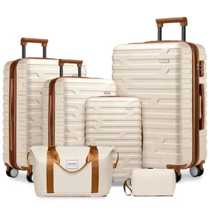 [Fahuac] Luggage Sets 6 Piece with Duffel Bags – Hardside Expandable Suitcases with Spinner Wheels & TSA Lock – 18"/20" Carry On, 24"/28" Checked – Includes Weekender Bag & Toiletry Bag – Cream