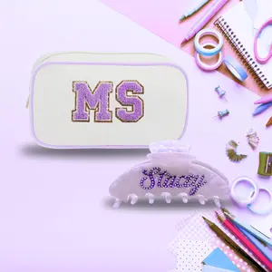 Back to School Bundle in Purple - Custom Claw Clip Rhinestone & Supplies Pouch - Hand Wash Only - Perfect for Stylish Students