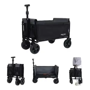 All-in-One Folding Wagon Cart – Converts to Bench Seat, Built-In Storage & Pet Tether, for Parks & Camping