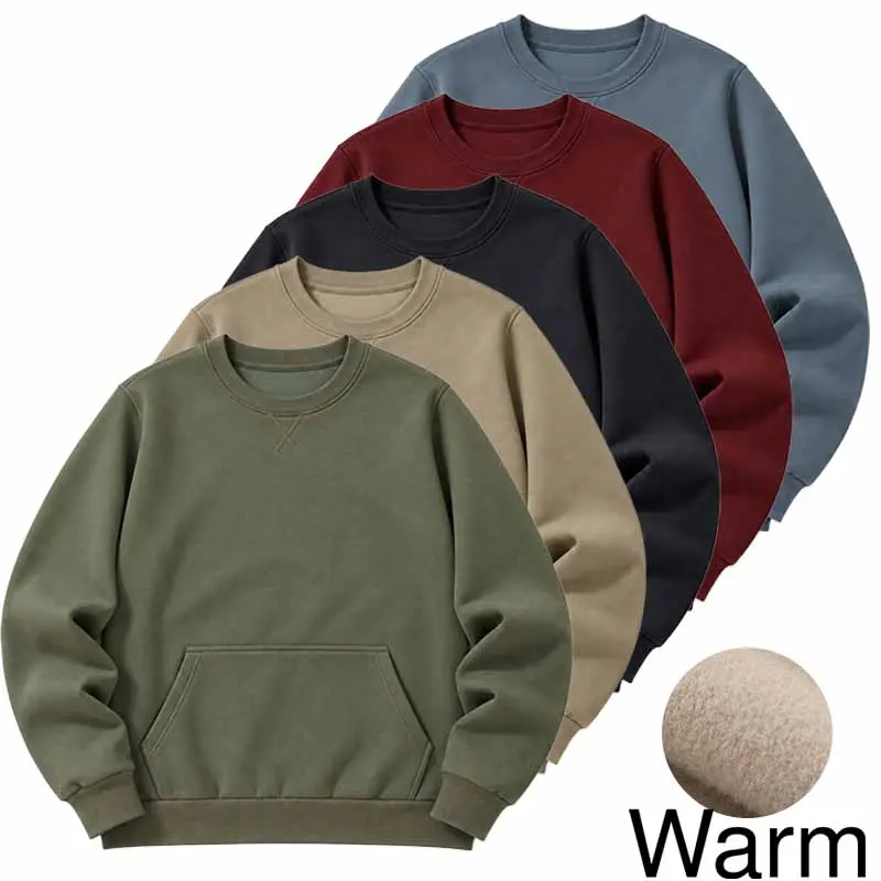 Single, 2-Pack or 3-Pack Men's Warm Sweatshirts, Trendy Men Clothing and Streetwear for Fall Clothing and Fall Shopping, Crewneck Tops with Kangaroo Pocket, Stretch Cuffs and Relaxed Shape, Comfortable Versatile Layers for Campus, Travel and Casual Wear