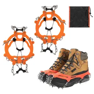 Easy-on Ice Cleats for Shoes and Boots, Portable Anti-slip Snow Grips, Lightweight Winter Traction Crampons, Suitable for Walking, Daily Commuting, Outdoor Winter Hiking and Ice Walking, Free Storage Bag Included