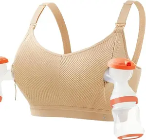 Pumping Bra Hands Free Zip Opening Seamless Nursing Bras for Breastfeeding High Support Nursing & Pumping Bra in One