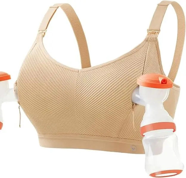 Pumping Bra Hands Free Zip Opening Seamless Nursing Bras for Breastfeeding High Support Nursing & Pumping Bra in One