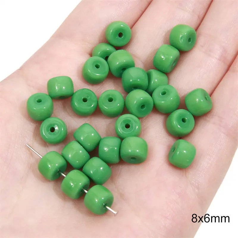 Solid color round beads 8x6mm, grass green