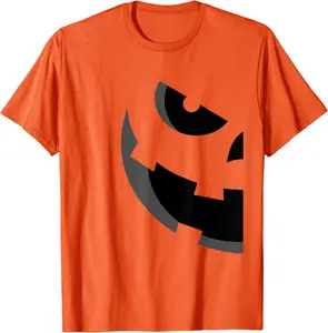 Pumpkin Face Halloween Matching Couple Jack-O-Lantern Right T-Shirt - Ronniemu Shop 80B09F5VFPLQ