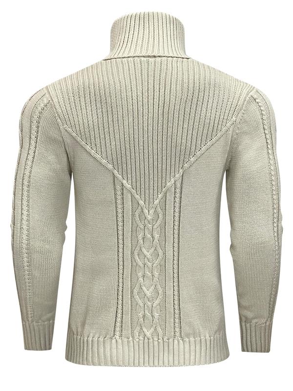 Men's Solid Color Textured Turtle Neck Sweater, Regular Fit Casual Long Sleeve Jumper for Fall & Winter, Men's Knitwear for Daily Wear, Knit Pullover