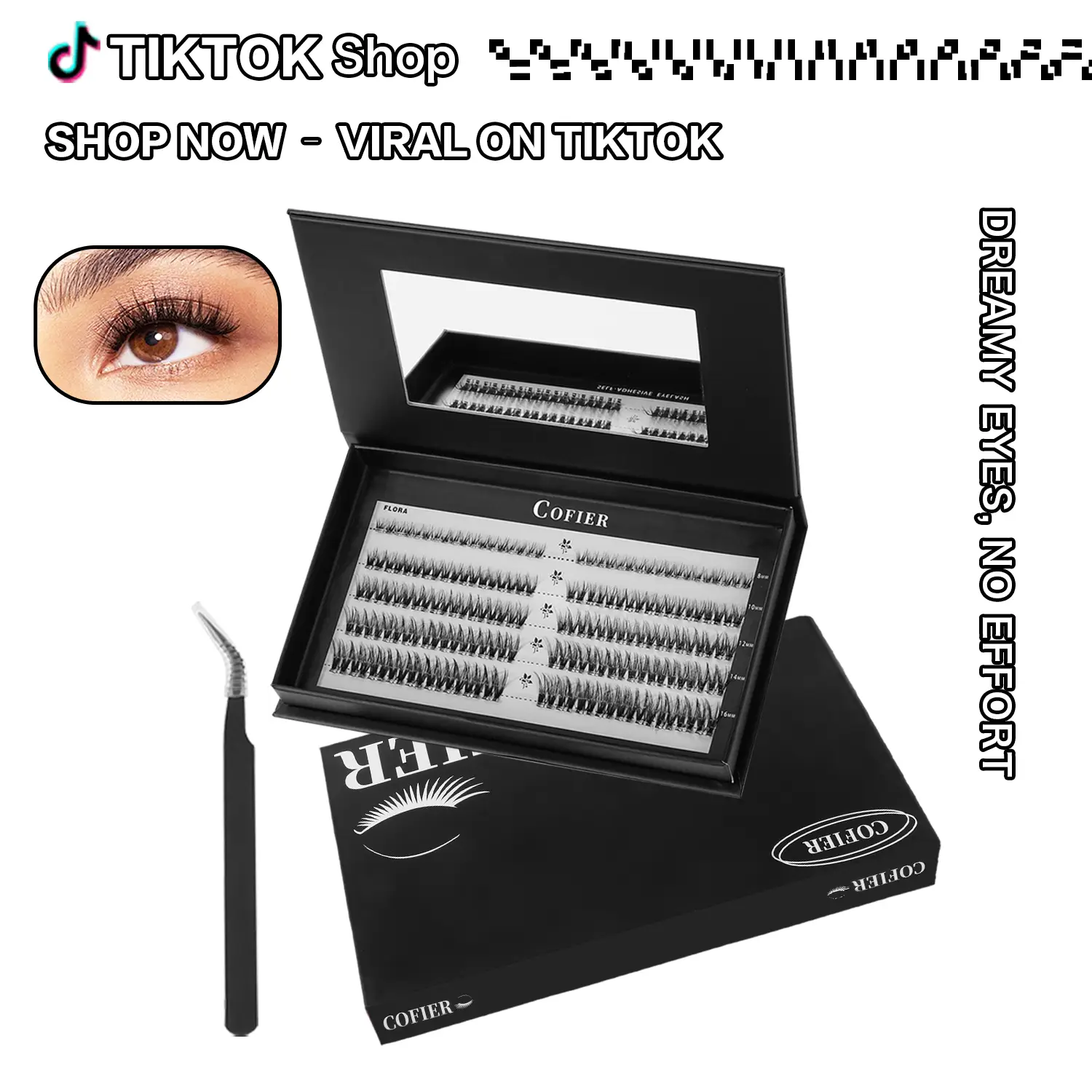 【Hot Style】Cofier No Glue Lash Kit Jelly-Coated Base Self Adhesive Individual Eyelashes, Easy Makeup Application with Tweezers (80/100/160 Pcs)