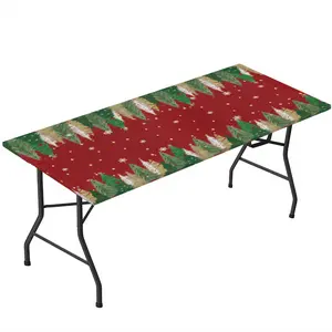 Rectangle Table Cloth Fitted with Elastic Edge, Xmas Tree Table Cover Rectangle Tablecloth Wipe Clean Tablecloths for Dining Kitchen Christmas Decoration Gifts 32"x72"