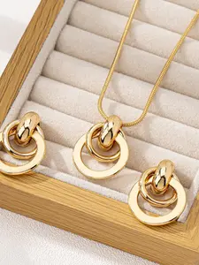 Women's Geometric Circle Necklace & Earrings Set, Metal Fashion Jewelry for Daily Wear, Elegant Design Accessory