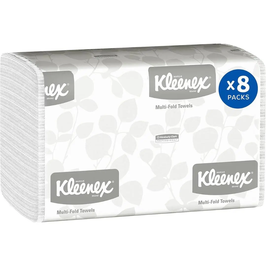 Kleenex® Multifold Paper Towels, Bulk (02046), 1-Ply, 9.2" x 9.4" sheets, White (150 Sheets/Pack, 8 Packs/Case, 1,200 Sheets/Case)