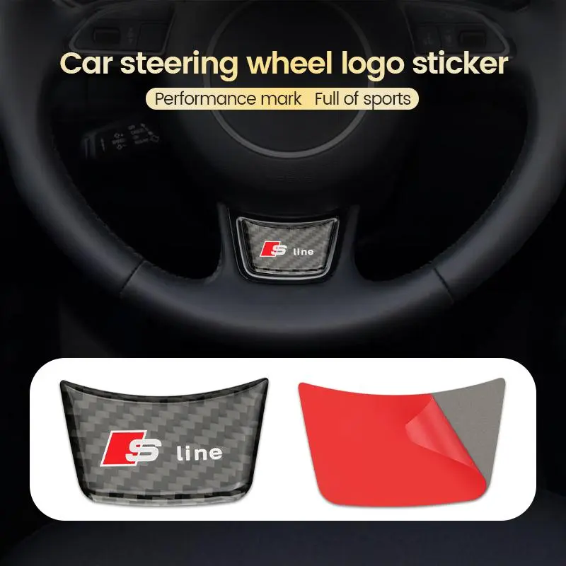 3D Carbon Fiber Black RS Logo S Line Emblem Car Steering Wheel Badge Sticker For Audi A3 A6 A7 Q2 Q3 Q5 Q7 TT TTS Sline RS4 RS7