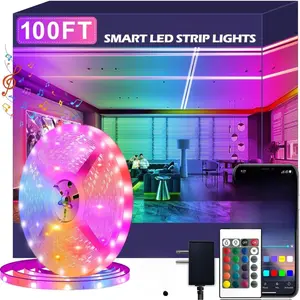 100ft Led Strip Lights,Long Smart Led Light Strips Music Sync 5050 RGB Color Changing Rope Lights,Bluetooth APP/IR Remote/Switch Box Control Led Lights for Bedroom,Home Decoration,Party,Festival