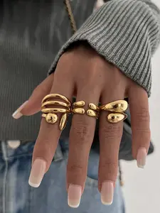 Women's Hip-Hop Style Geometric Joint Ring Set, Solid Pattern Sexy Jewelry, Four-Piece Kit, Zinc Alloy Material, All-Season Accessory