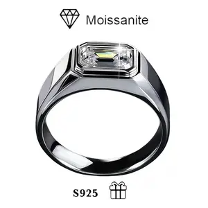 925 Sterling Silver 2 Carat Emerald Moissanite Ring Old Money Style Men's Accessory